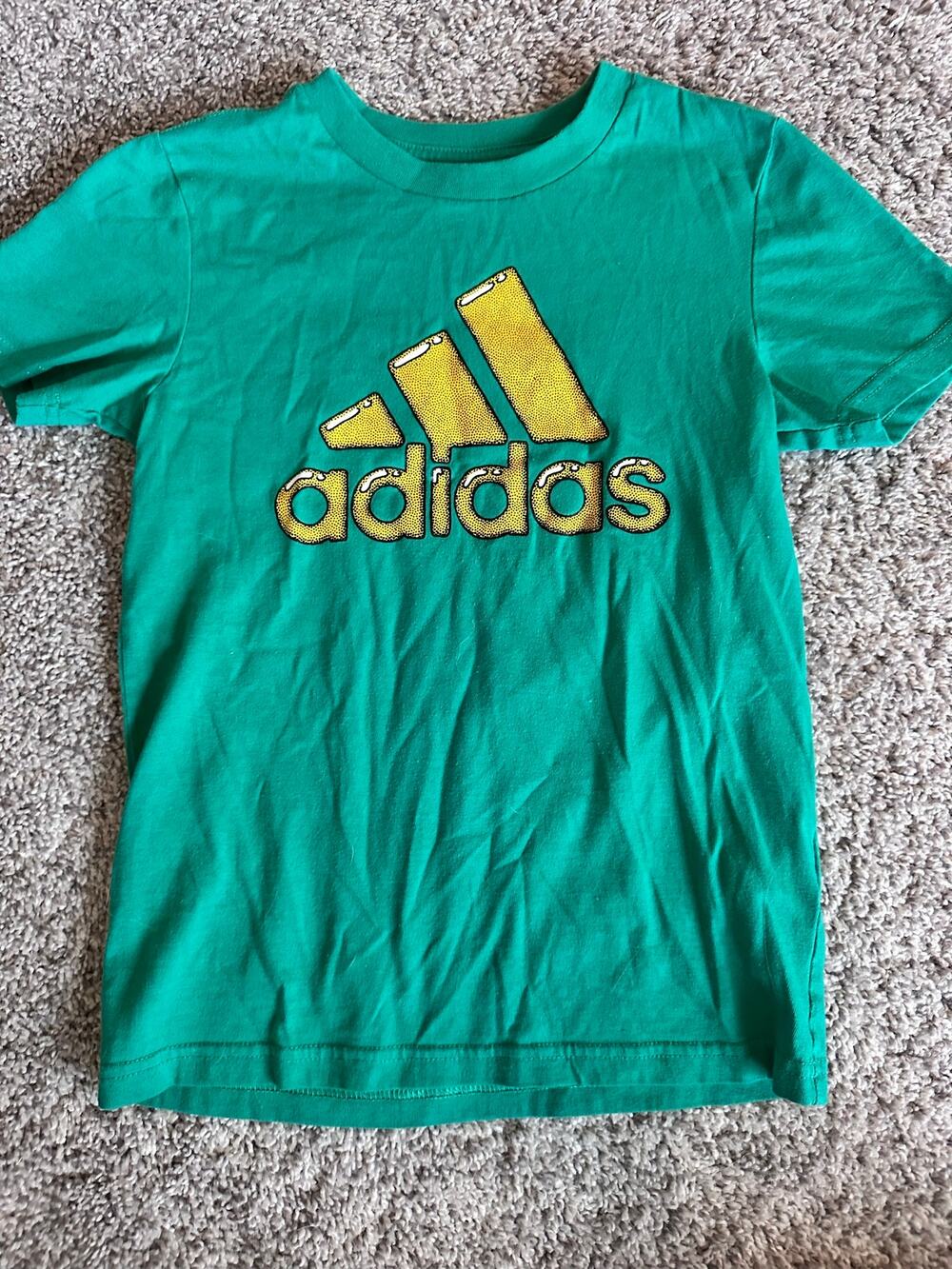 Adidas Boys Size 7 Green & Yellow Gold Graphic Short Sleeve T-Shirt